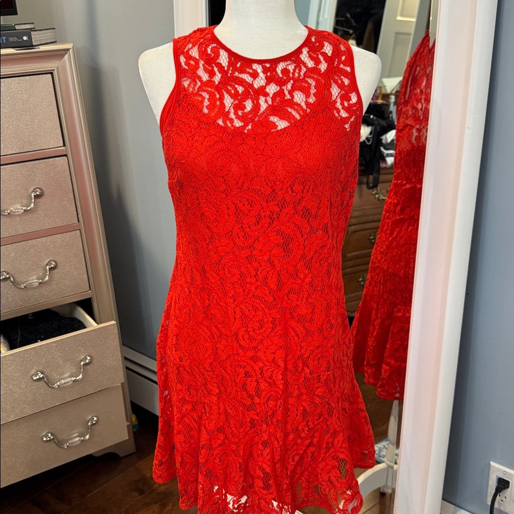 MICHAEL Michael Kors Red Lace Midi Dress